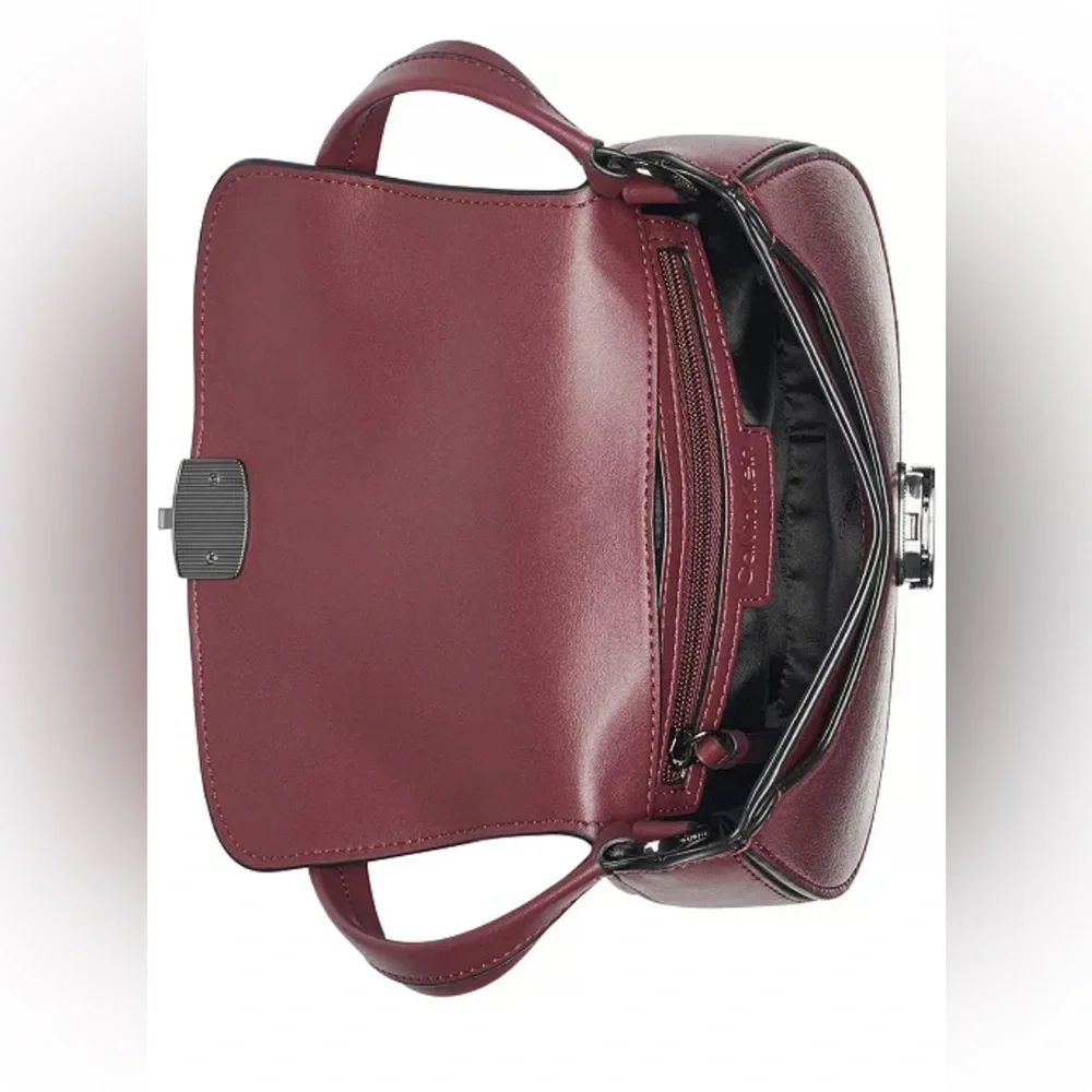Calvin Klein Red Baguette Shoulder Bag Y2K Minimalist Clasp Small Purse - Picture 10 of 11